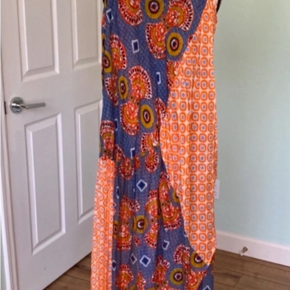Blue and Orange Maxi Wrap Skirt set with matching Cropped Blouse